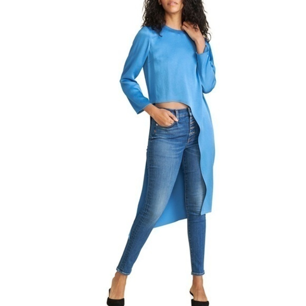 Veronica Beard Top Rome High Low Tunic in Satin Blue